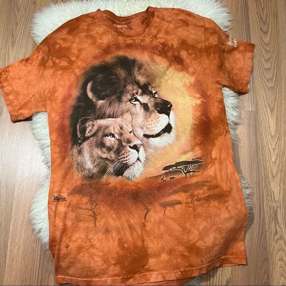 The Mountain Bush Hardens Orange Tie Die Lion Art T-shirt M - Picture 1 of 6